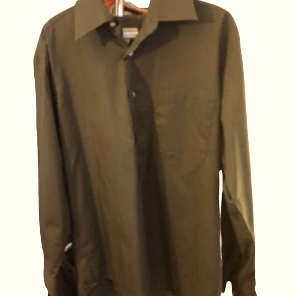 Pierre Cardin long sleeve button down shirt 16 1/2 32/33 Olive green